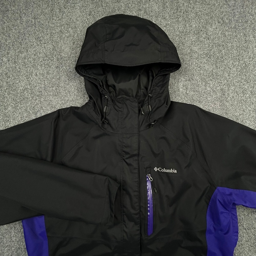Columbia Interchange Jacket Womens XL Black Omni-Tech Waterproof Rain Shell